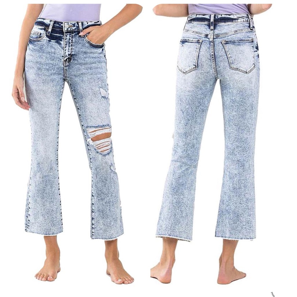 Vervet Jeans Women’s Acid Wash Bella High Rise Kick Flare Raw Hem LIKE NEW!